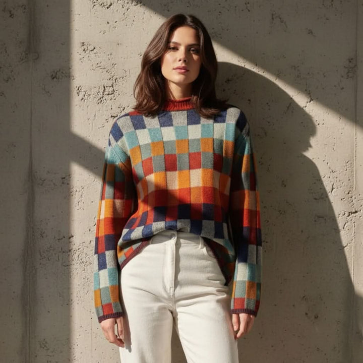 EMMA CHECKED MERINO JUMPER