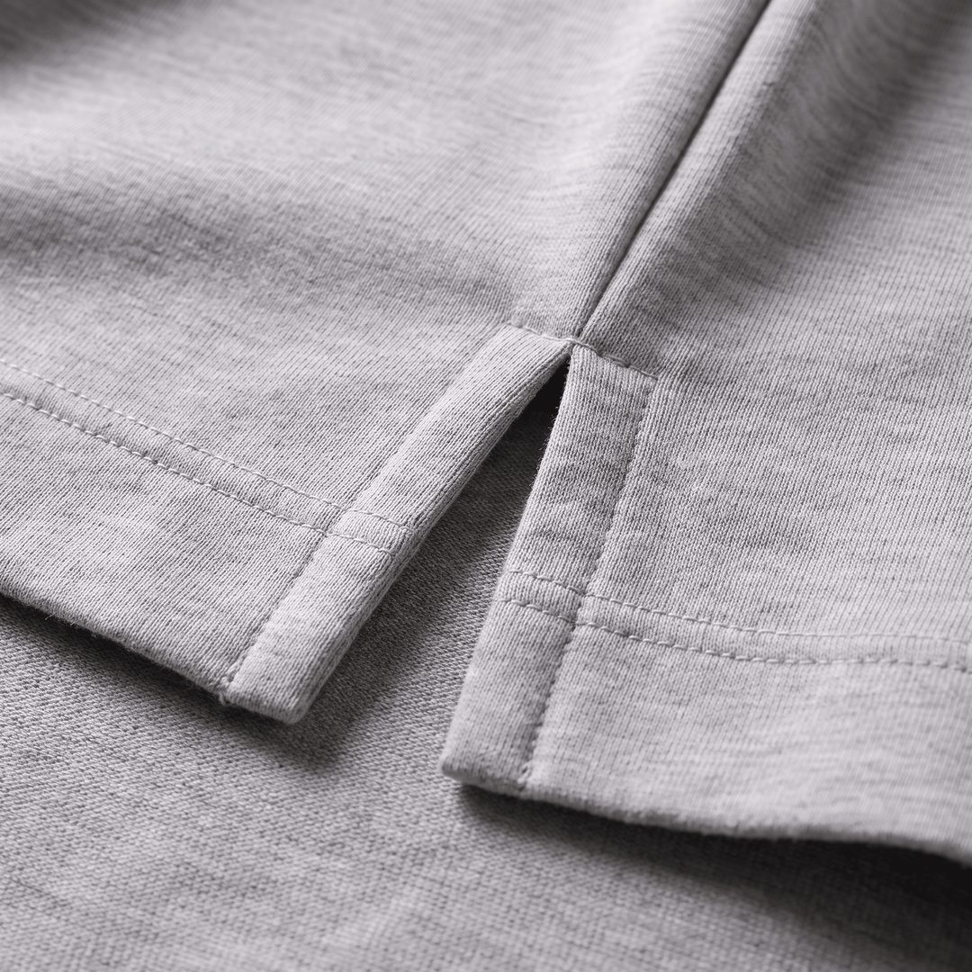 Alison short-sleeve hoodie fabric in grey with stitched cuff and hem
