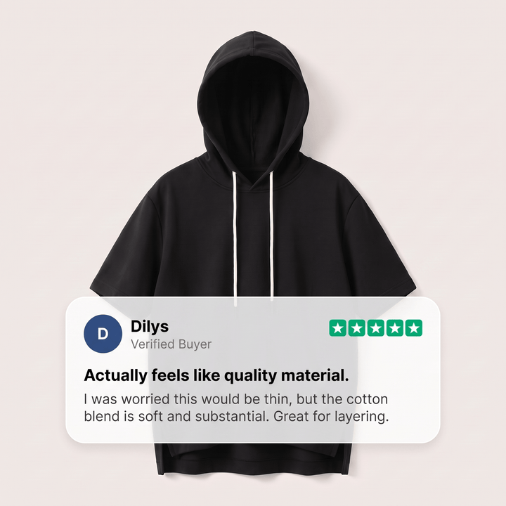 Alison short-sleeve hoodie in black, drawstring hood with kangaroo pocket