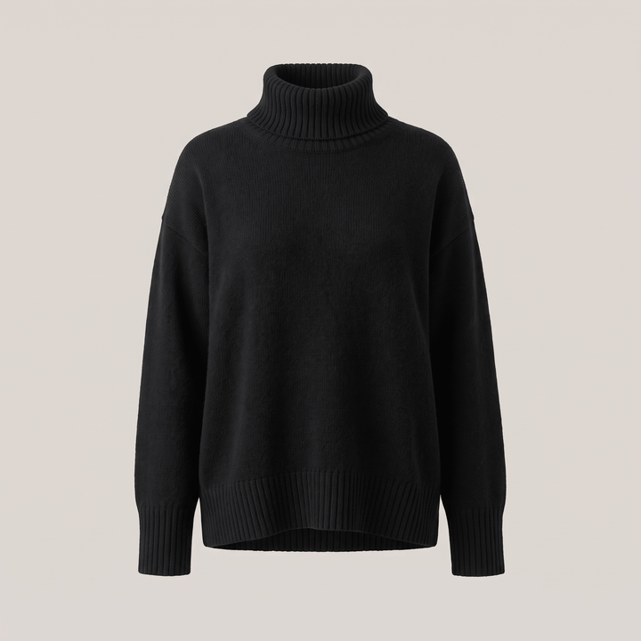 Cashmere turtleneck sweater, black with ribbed collar and cuffs