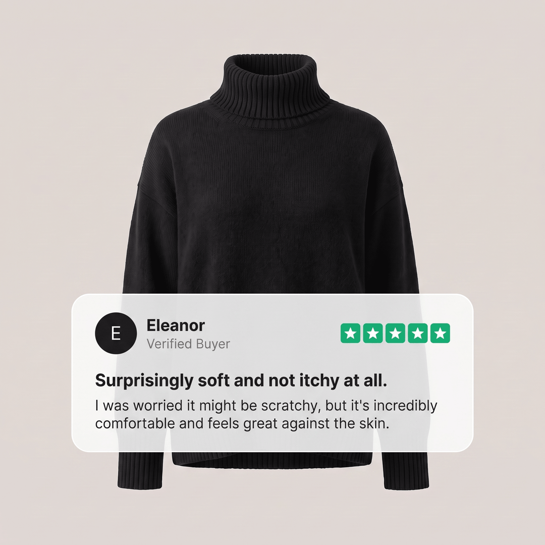 Cashmere turtleneck sweater, black with ribbed high neck and long sleeves