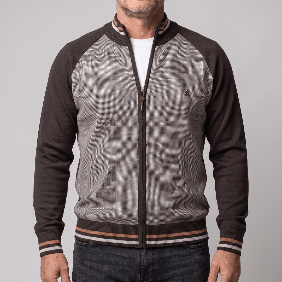 Men's ELLIOTT SMART COMFORT two-tone zip jacket, grey knit body, dark sleeves