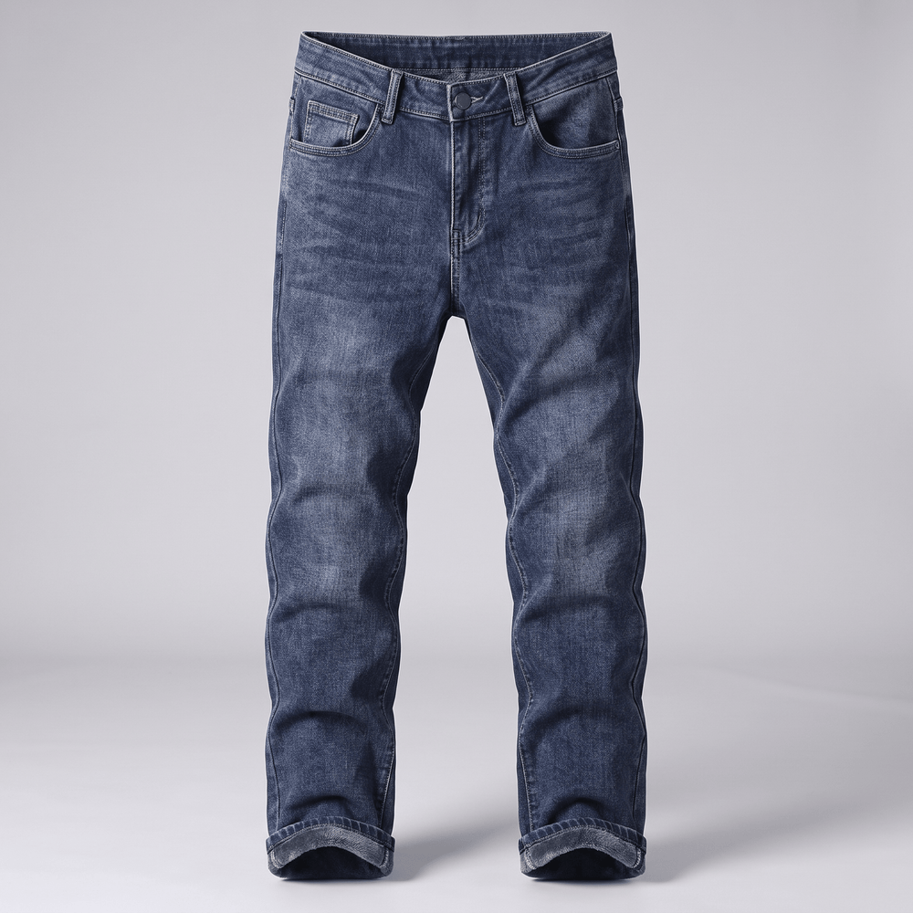 Grangefield lined denim jeans, blue wash, front view with belt loops and fly