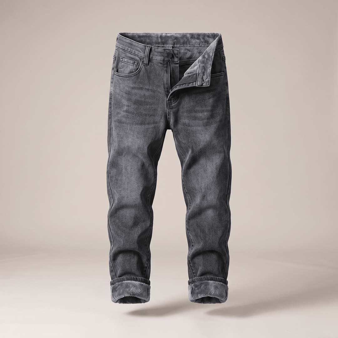 Grangefield lined denim jeans, smoke grey wash, cuffed hem and classic pockets