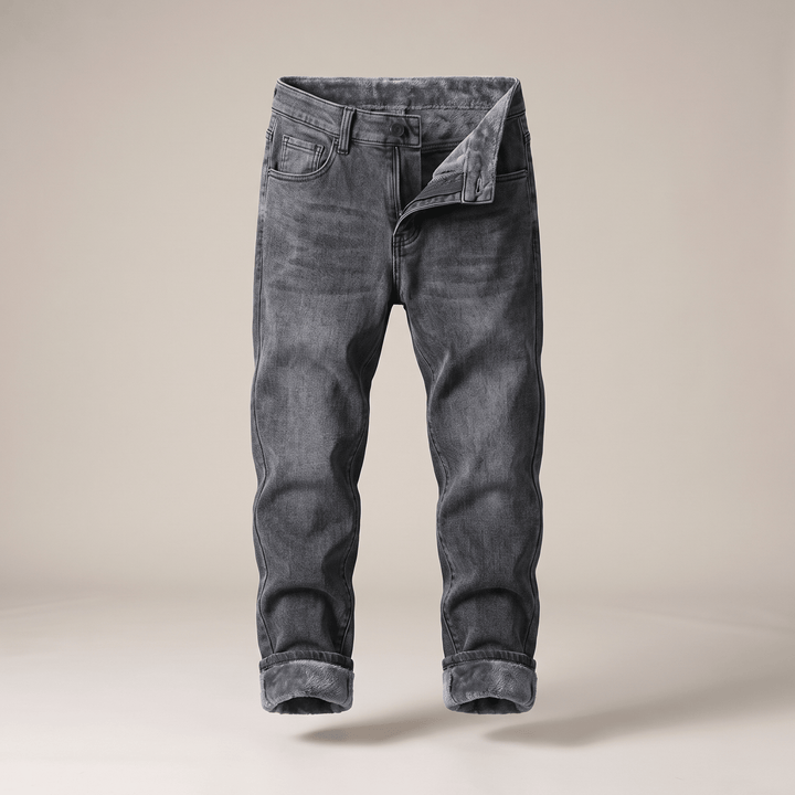 Grangefield lined denim jeans, smoke grey wash, cuffed hem and classic pockets