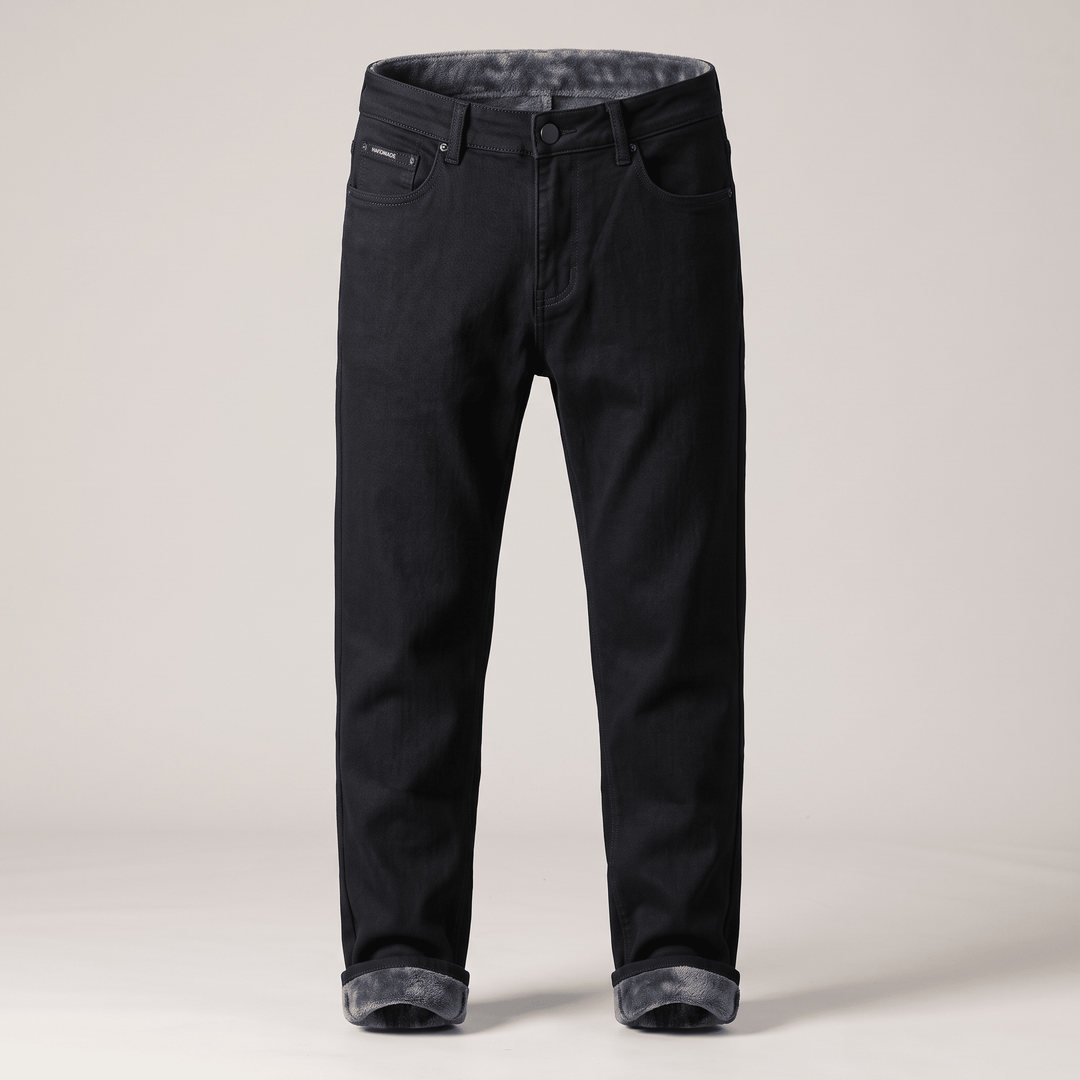 Grangefield lined denim jeans, black wash, straight leg with button-and-zip fly