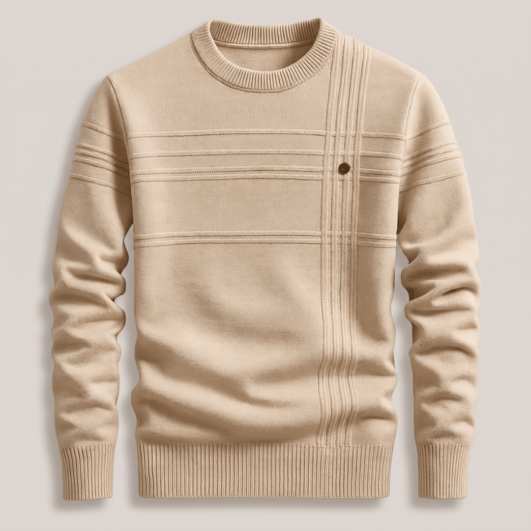 Harrington Premium Sweater in beige, front button placket with ribbed cuffs and hem