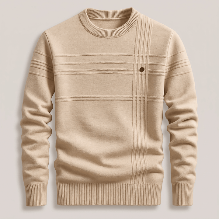 Harrington Premium Sweater in beige, front button placket with ribbed cuffs and hem