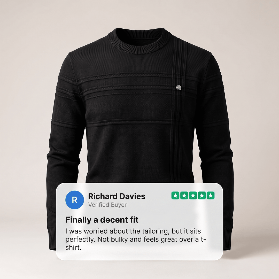 Harrington Premium Sweater in black, front button placket with ribbed crew neck and cuffs