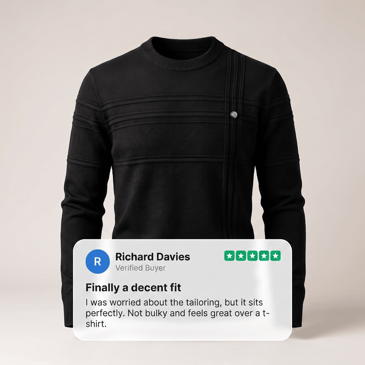 Harrington Premium Sweater in black, front button placket with ribbed crew neck and cuffs