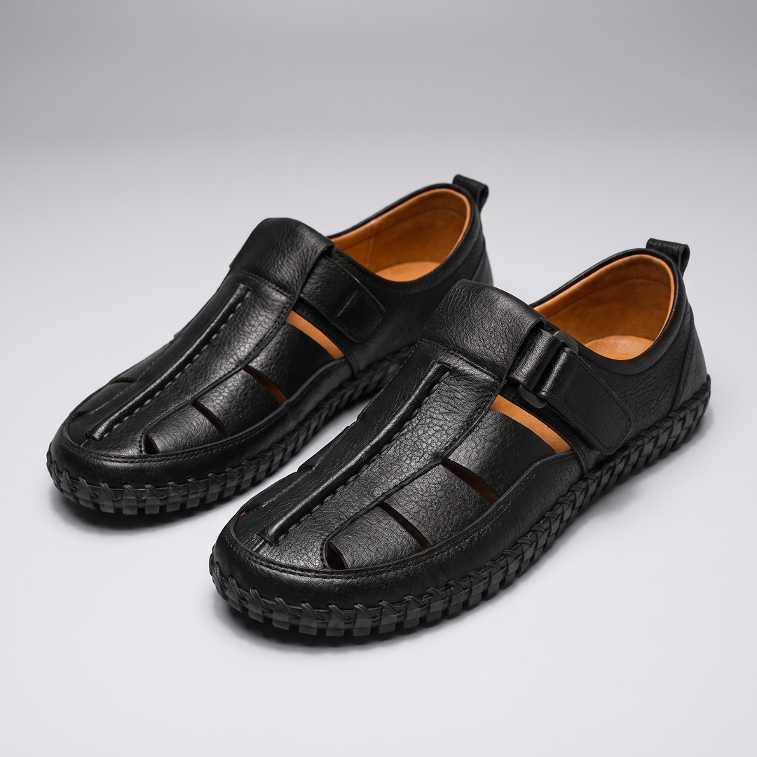 KIRKHAM CAGE-WEAVE LEATHER SANDALS