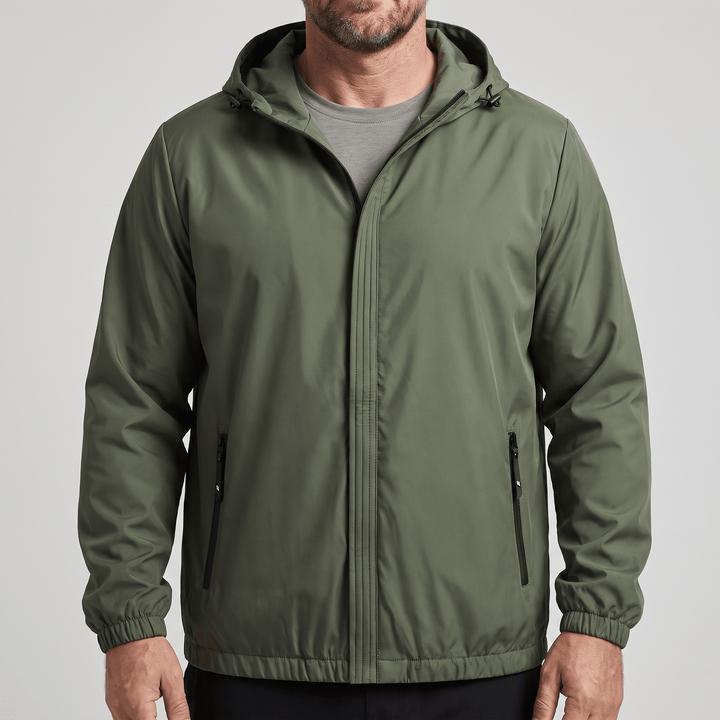 Maxwell Haven jacket in olive green with drawstring hood and full-zip front