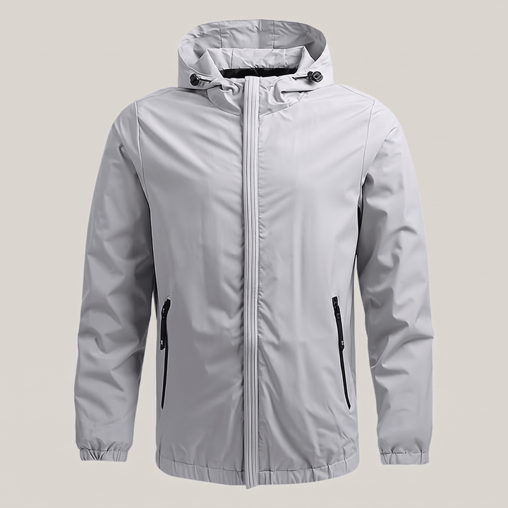 Maxwell Haven jacket in white with hood and full-length zip front