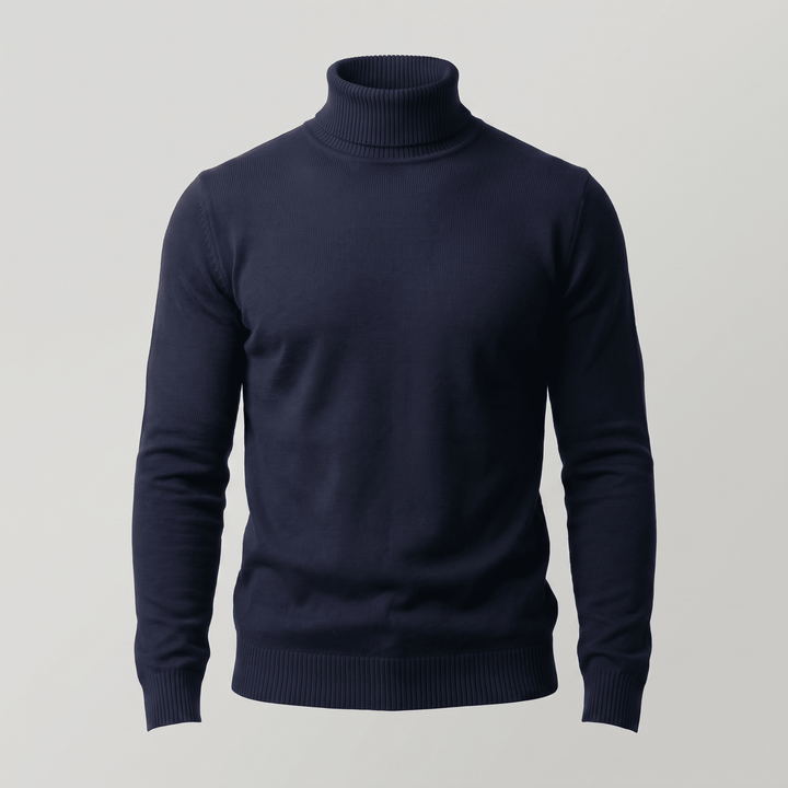 NORTHPEAK merino turtleneck sweater in navy blue with ribbed waist hem