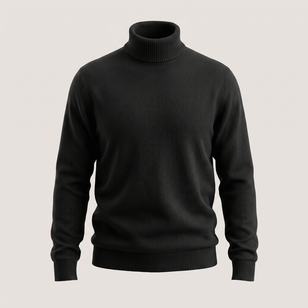 NORTHPEAK merino turtleneck sweater in black with ribbed collar and cuffs