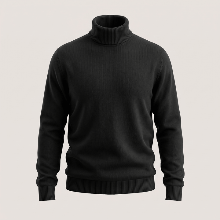 NORTHPEAK merino turtleneck sweater in black with ribbed collar and cuffs