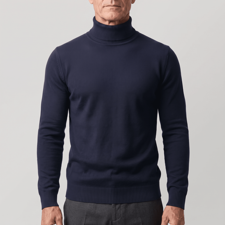 NORTHPEAK merino turtleneck sweater in navy blue with ribbed collar and cuffs