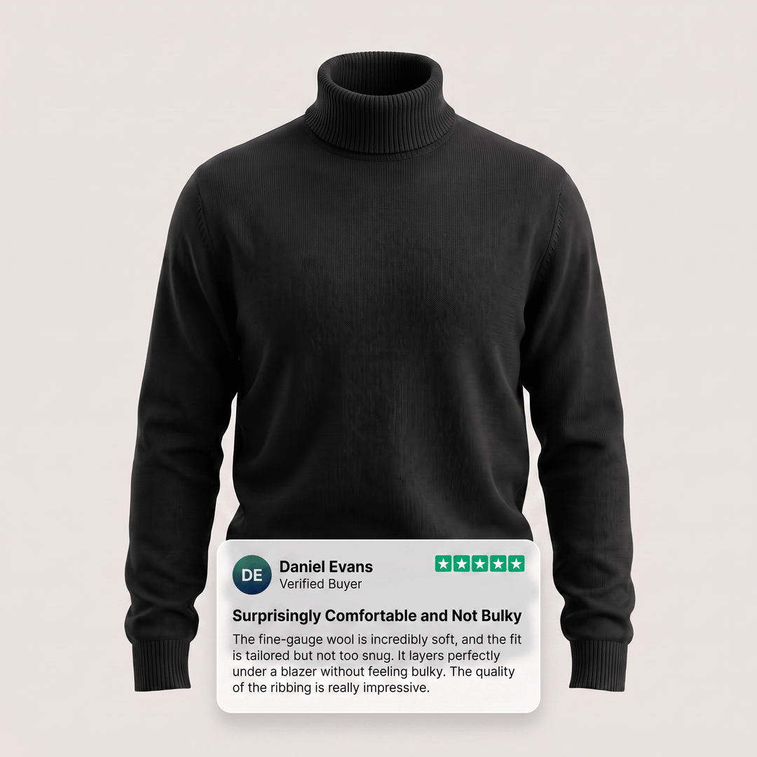 NORTHPEAK merino turtleneck sweater in black with ribbed collar and cuffs