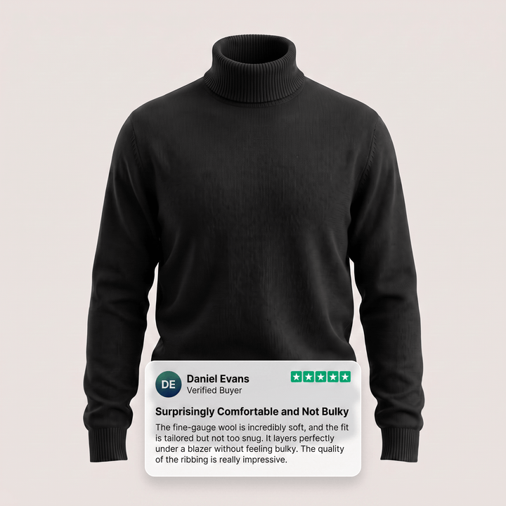 NORTHPEAK merino turtleneck sweater in black with ribbed collar and cuffs