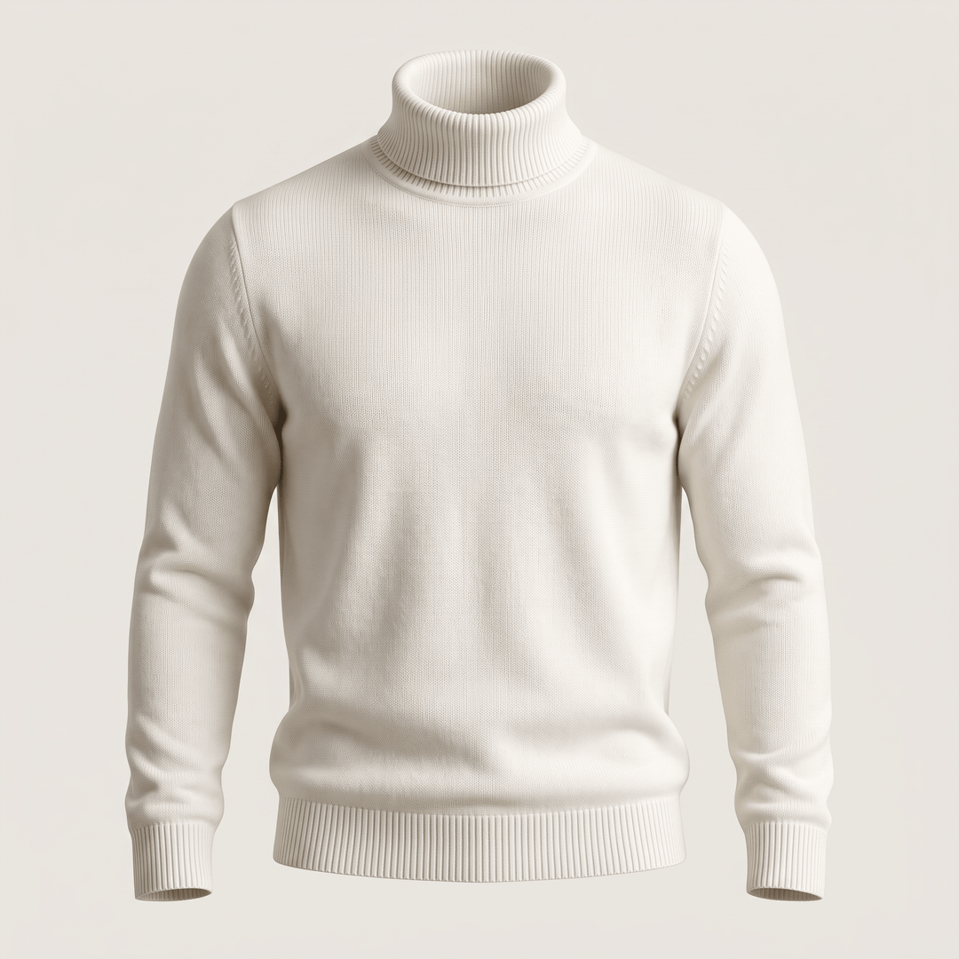 NORTHPEAK merino turtleneck sweater in white with ribbed collar and cuffs
