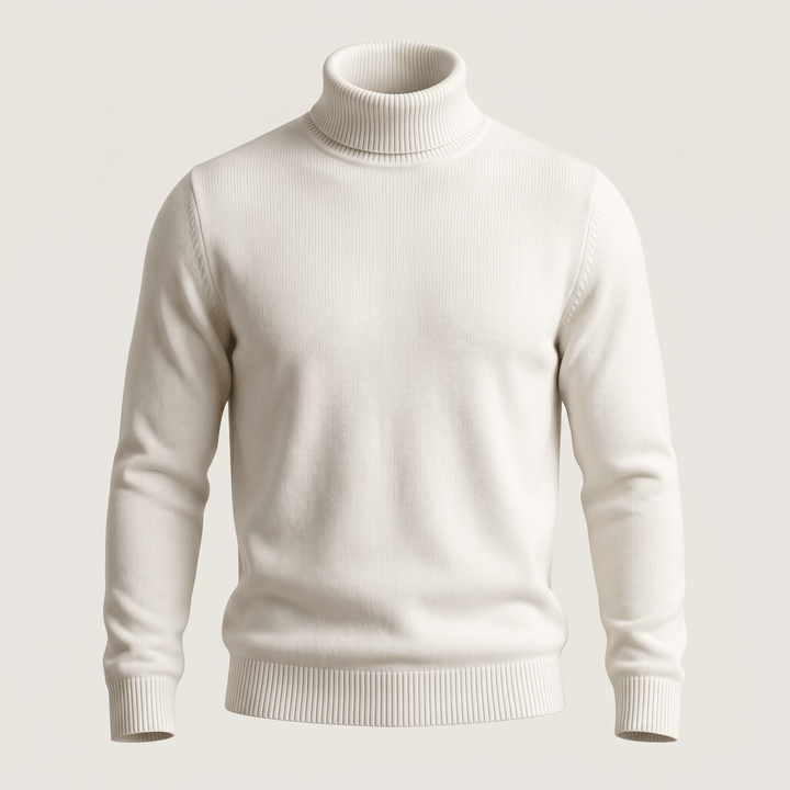 NORTHPEAK merino turtleneck sweater in white with ribbed collar and cuffs