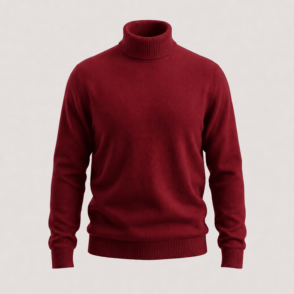 NORTHPEAK merino turtleneck sweater in deep red with ribbed hem and cuffs