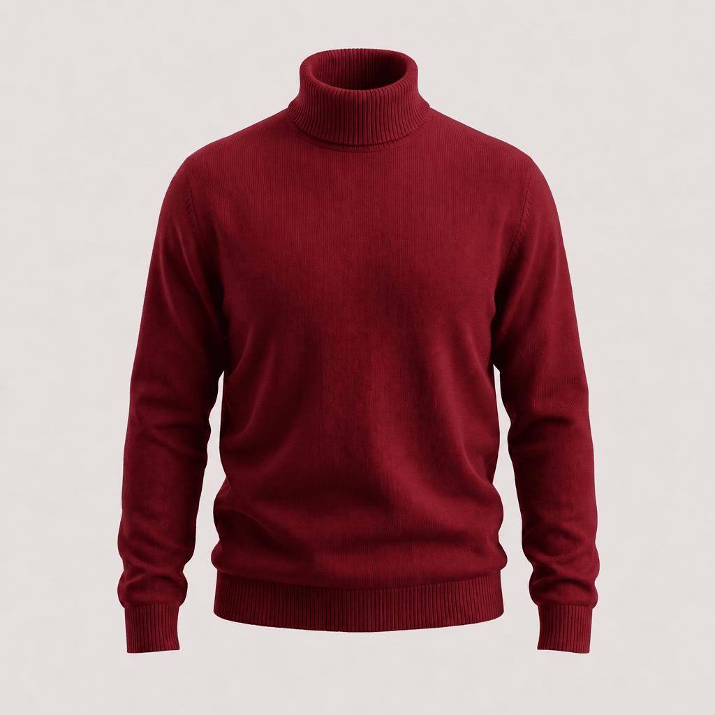 NORTHPEAK merino turtleneck sweater in deep red with ribbed hem and cuffs