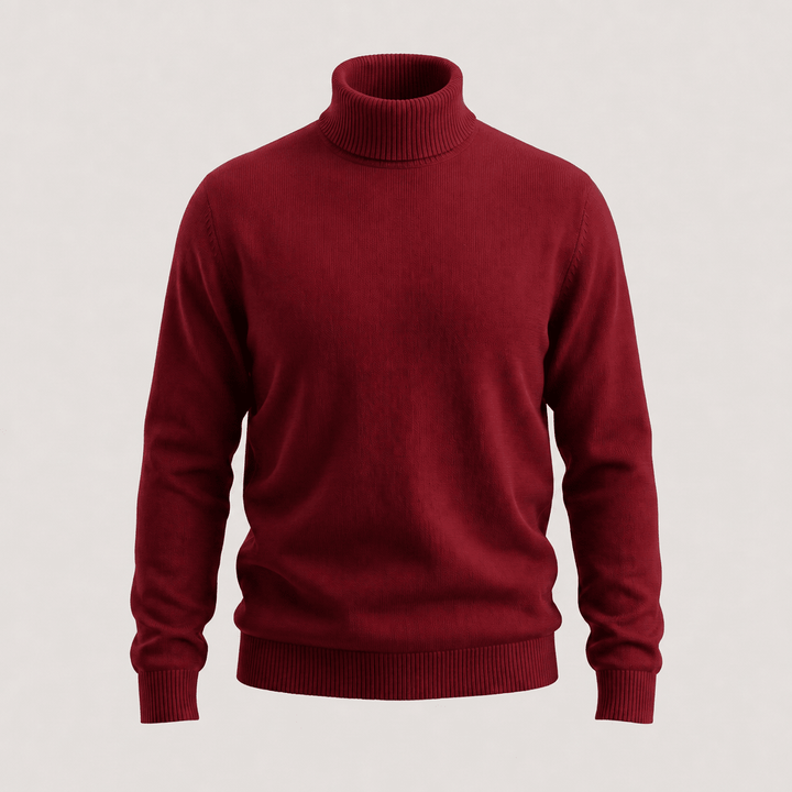 NORTHPEAK merino turtleneck sweater in deep red with ribbed hem and cuffs