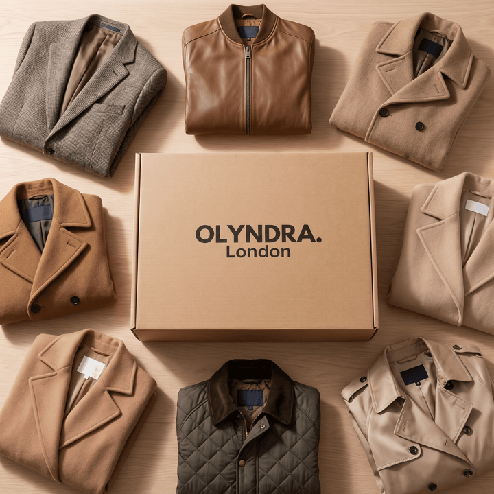 OLYNDRA mystery box with folded autumn coats and jackets