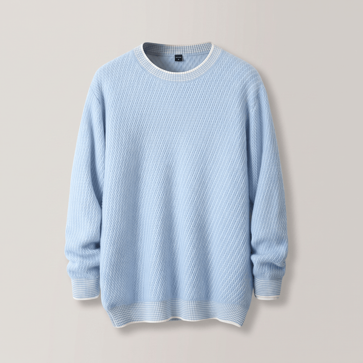 THEO cashmere sweater, crew neck, light blue, ribbed cuffs and ribbed hem